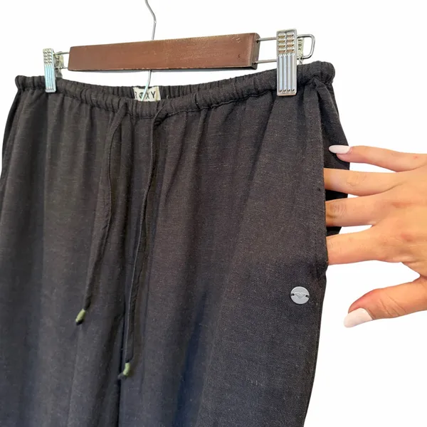 Roxy Lyla Low Rise Drawstring Pull-On Linen Wide Leg Pants - Image 5