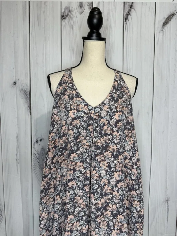 LoveStitch Long Floral Maxi Dress Sz L Pockets Purple Pink Racerback Beach - Image 2