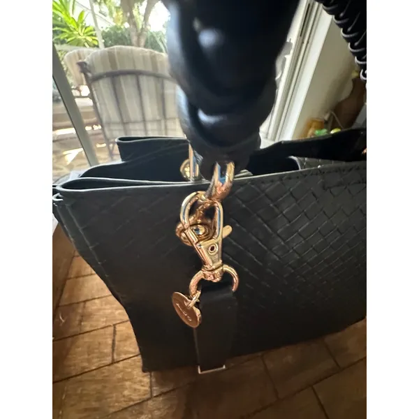 ALDO Gloadithh‎ Black Woven Faux Leather Tote Bag Gold Hardware Top Handle Purse - Image 4
