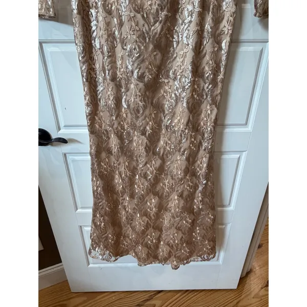 Eliza J Champagne Sequin Lace Long Sleeve Formal Gown Size 14 Evening - Image 7