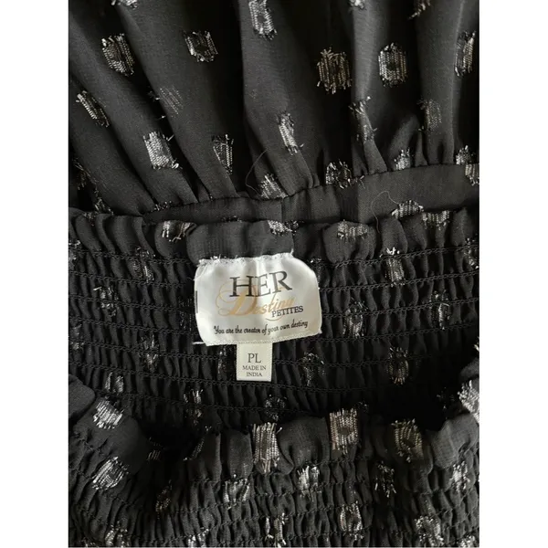 Black Metallic Dot Tiered Midi Skirt Boho Romantic Flowy Skirt - Image 7