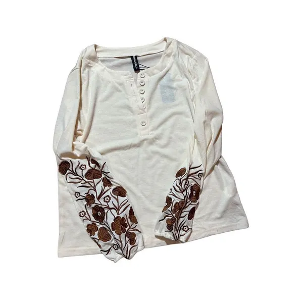 NEW Noracora‎ cream long sleeve blouse with floral embroidered detail sz S - Image 7