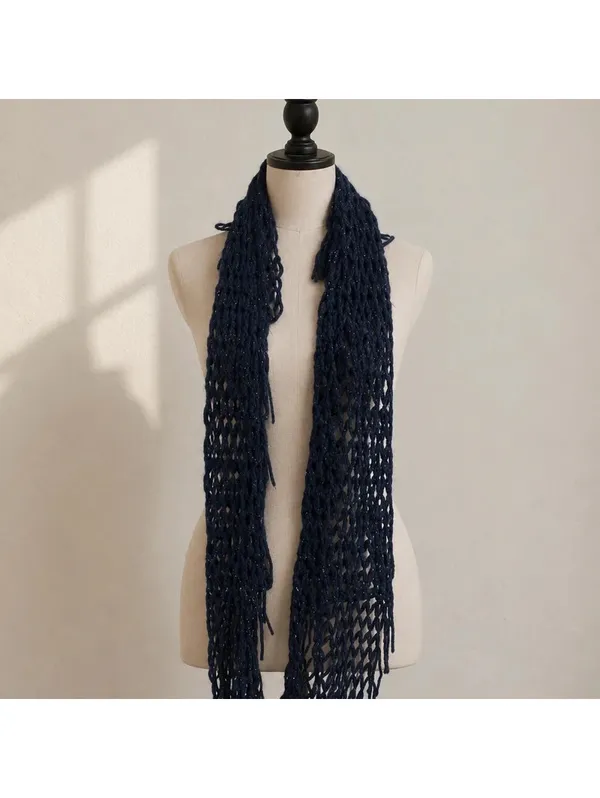 Steve Madden Open Knit Infinity Scarf Chunky Fringe Loop Winter Boho - Image 2