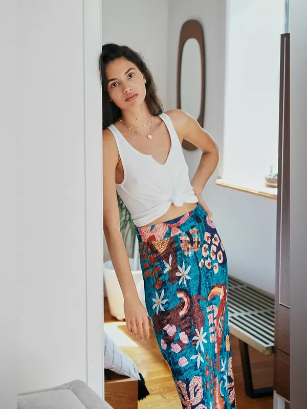 Farm Rio Gabriela Knit Maxi Skirt Vibrant Floral Boho Maxi Skirt NWT - Image 2