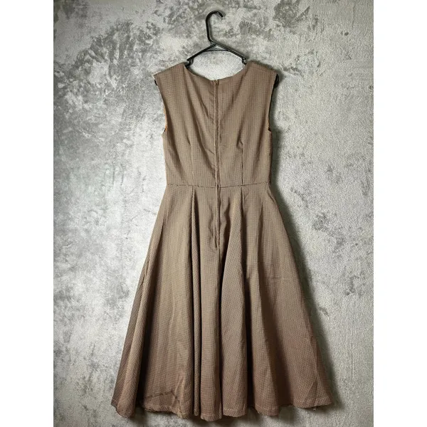 ModCloth Dark Academia Cottagecore Prairie Midi Dress Brown Houndstooth Size 6 - Image 3