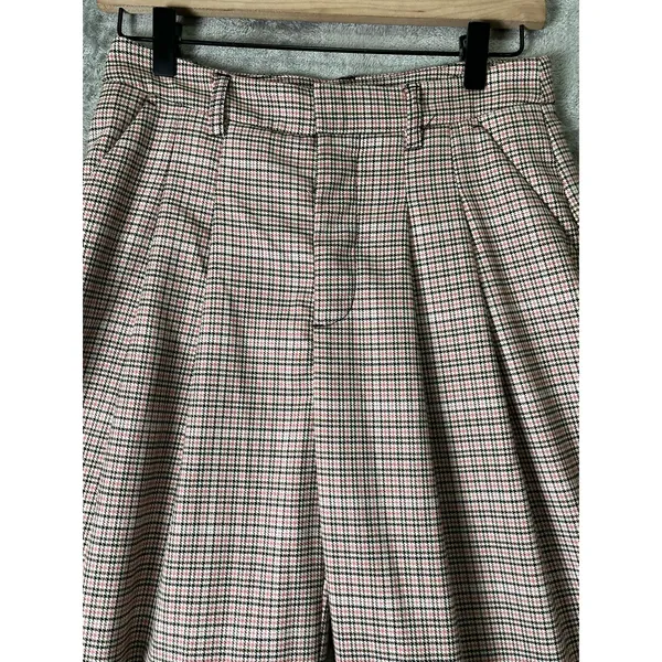 Maeve Anthropologie Avery Pleated Wide Leg Plaid Trousers Pants Size 0 Preppy - Image 2