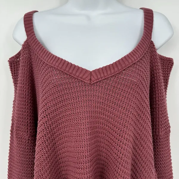 Free People Moonshine Top Womens M Dark Rose V-Neck Cold Shoulder Oversize Flowy - Image 4