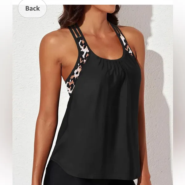 leopard print swim tank bra size Medium in black new - Image 9
