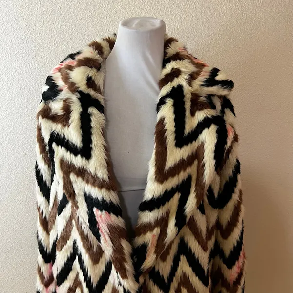 Autumn Adeigbo Faux Fur Chevron Wednesday Long coat WOMENS 4 - Image 3