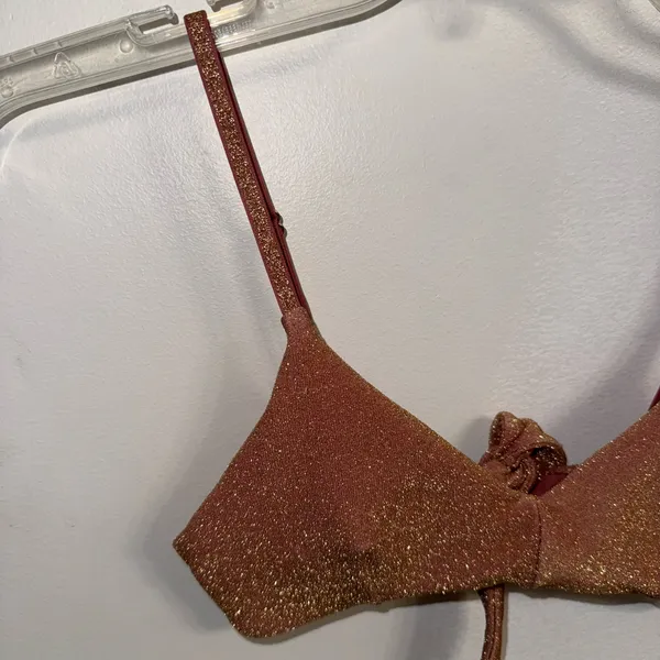 PRE-OWNED H&M Metallic Sparkle Mauve Bikini Adjustable Strap Top 4 - Image 4