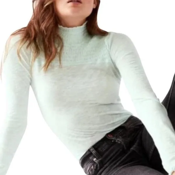Free‎ People Caroline Iced Aqua Long Sleeve Shirred Turtleneck Top Size M NWT - Image 3