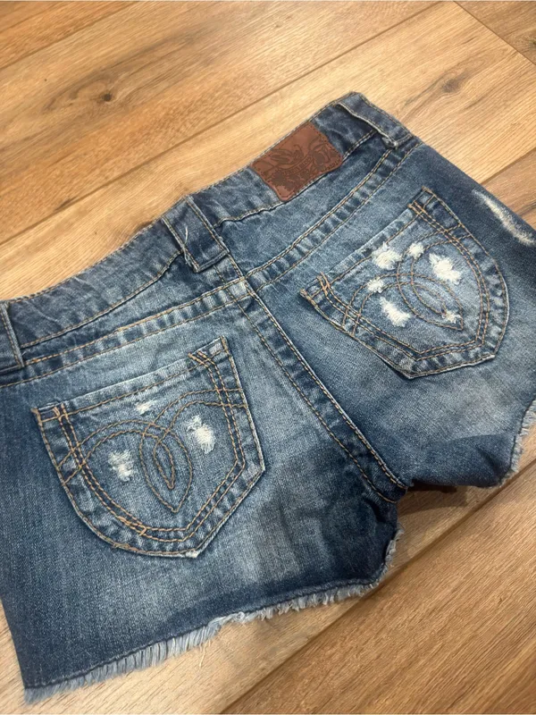 PARIS BLUES Vintage 2000s Y2k Low-rise Distressed Jean Short Shorts | Size 2 - Image 4