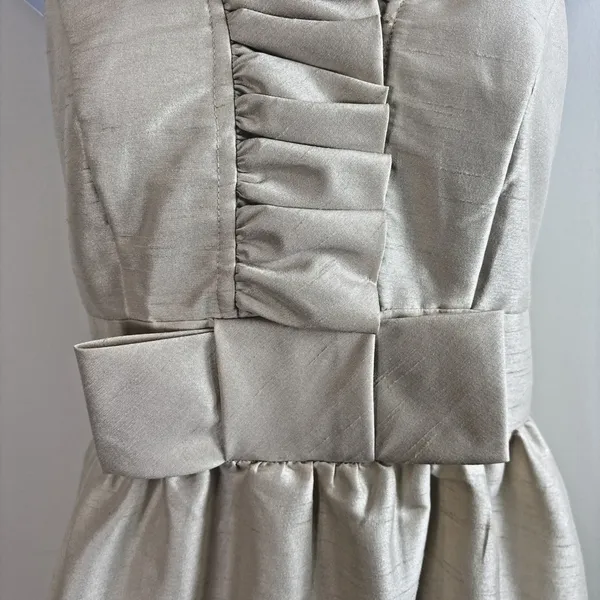 Alfred Sung Champagne‎ Gold Ruffled Halter Cocktail Dress Sz 0 Bow Waist Detail Knee Length - Image 4
