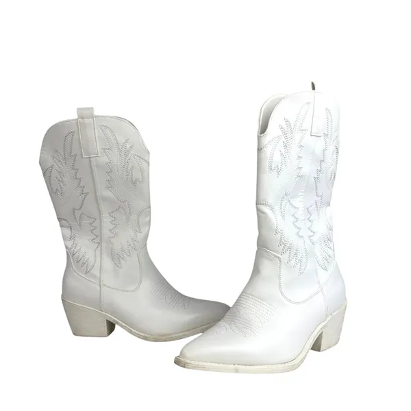 ILV Women's White Embroidered Pointed Toe Slip On Cowboy Western Boots Size 10 - Image 7