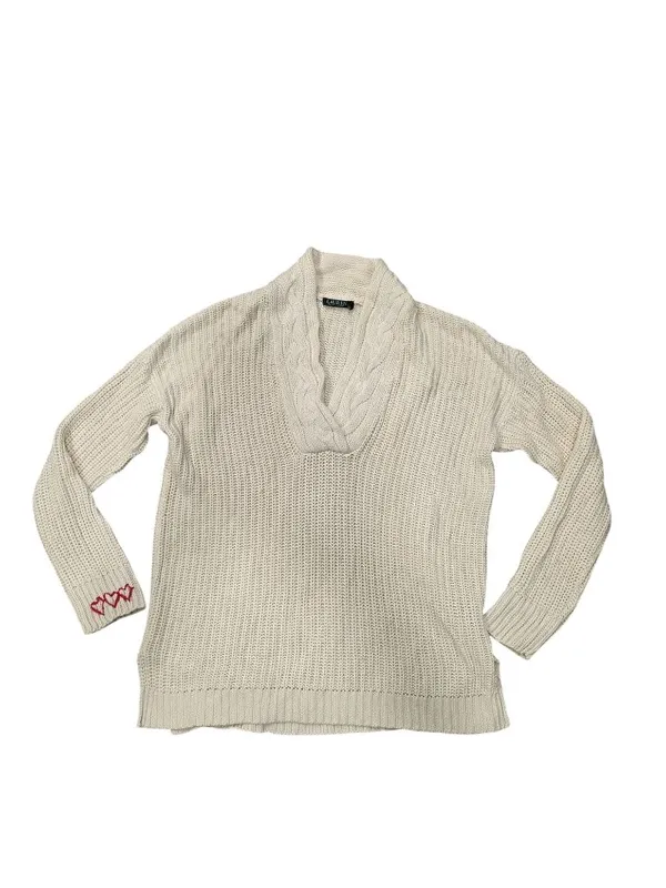 Lauren Ralph Lauren Cable Knit V-Neck Sweater With Red Embroidered Hearts Size L - Image 6