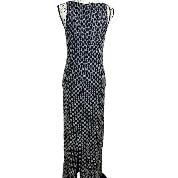 Vintage Maxi Dress Black Beaded Embroidered Sleeveless Slit 80s 90s Gothic - Image 4