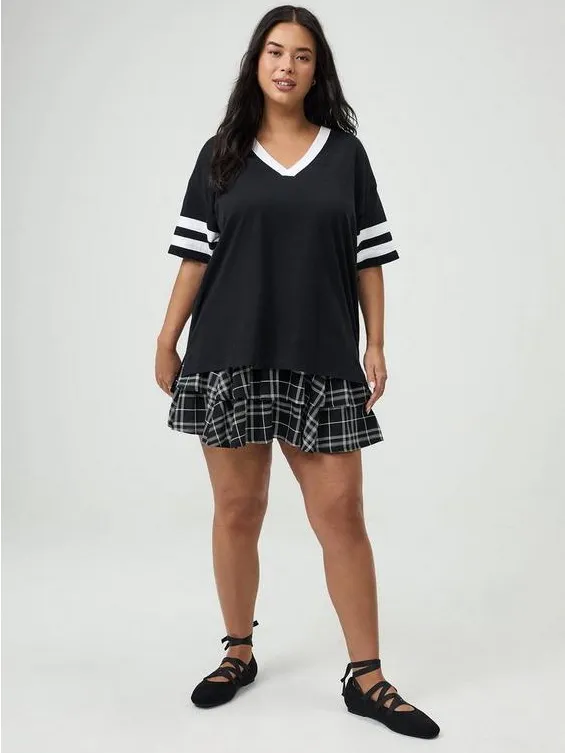 Torrid M/L 10/12 Super Soft Varsity V-Neck Tee Black White Collegiate NWT - Image 5