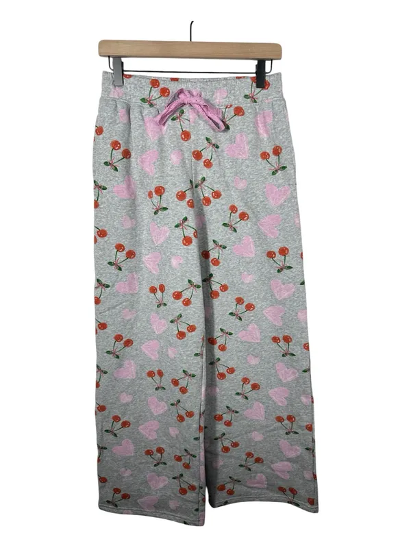 Zoe + Liv Lounge Pajama Pants Cherry‎ Heart Print Gray Women’s Size Small - Image 2