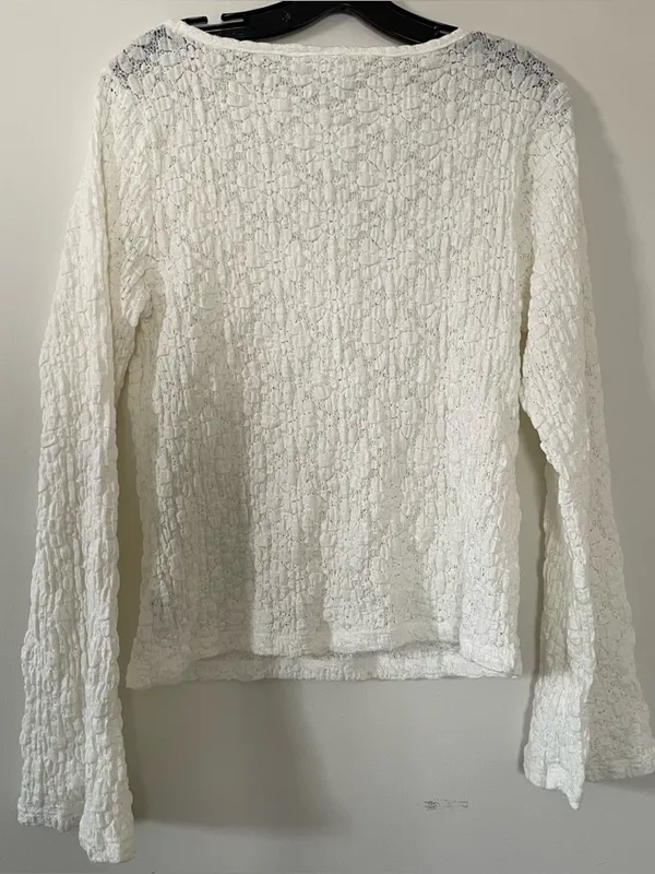 Old Navy White Textured Boho Long Sleeve Top Large Square Neck Cottagecore - Image 2