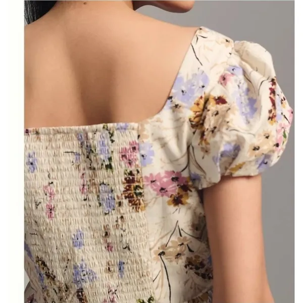 by Anthropologie Floral Corset Smocked Back Size Medium - Image 2