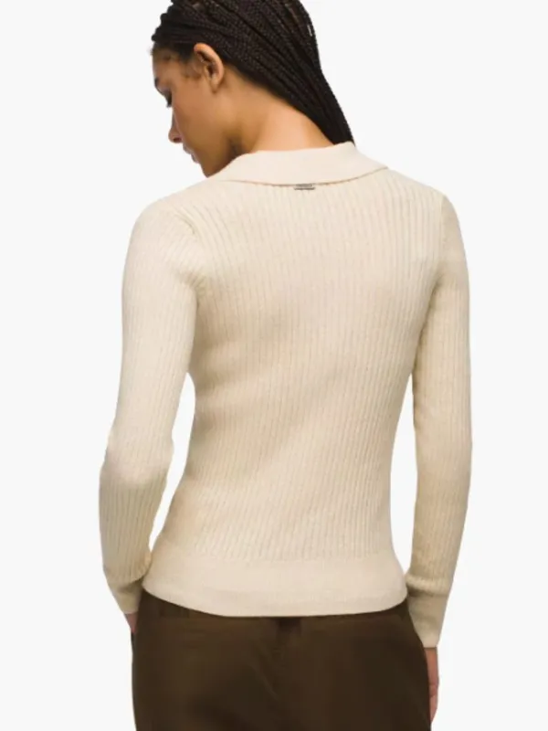 PRANA Milani Organic Cotton Cream Polo Sweater Top Long Sleeve Large $89 - Image 3