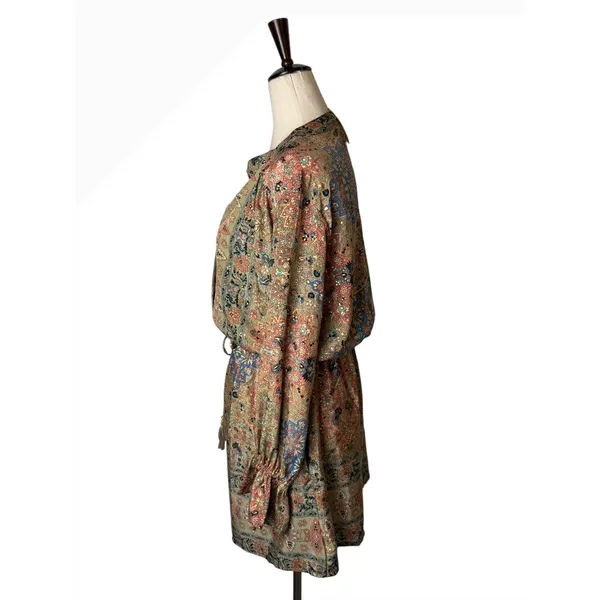 Paani Mini Dress Women Small‎ Tan Gold Metallic NWT Boho Floral Tassel Festival - Image 8
