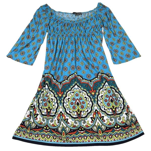 Muse Boston Proper Size 6 Empire Waist‎ Dress 3/4 Sleeves Boho Knit Colorful - Image 2