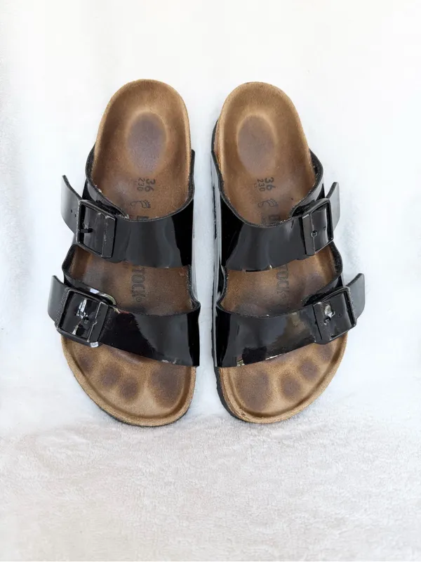 Birkenstock Arizona Birko-Flor Black Patent Sandals Women’s US 5 Regular - Image 3