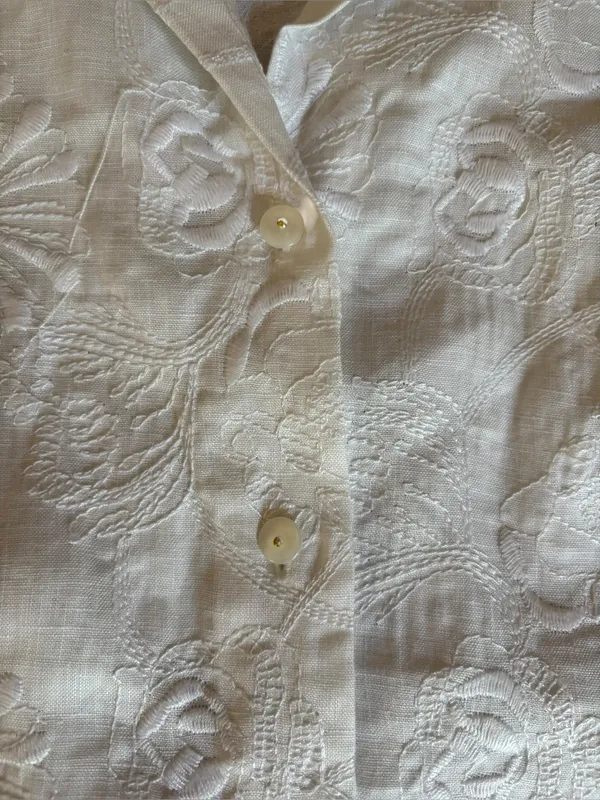 Peter Martin White Linen Floral Embroidered Button Up Shirt Womens Size Medium - Image 5