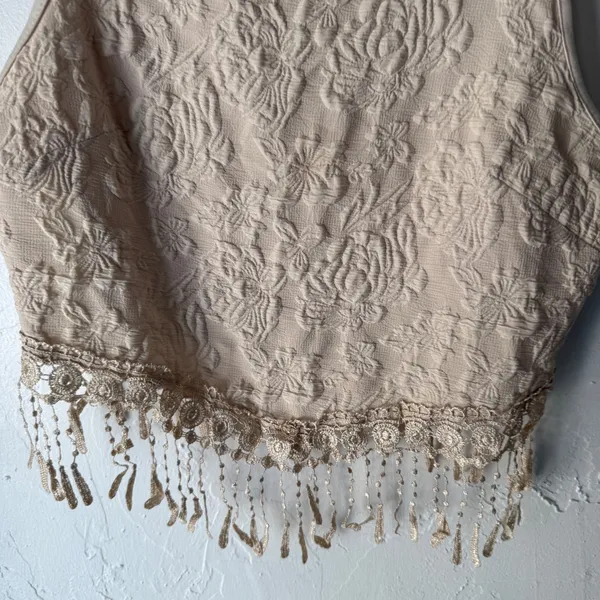 Salanta Textured Floral Crop Top Fringe Lace Boho Cream Size M Boho Festival‎ - Image 3