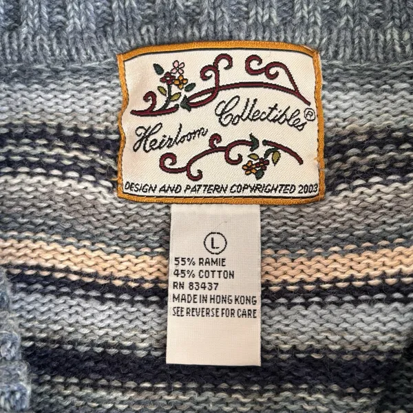 Heirloom Collectibles Fair Isle Cardigan Sweater Women's Lg. Blue Beige Zip Up‎ - Image 5