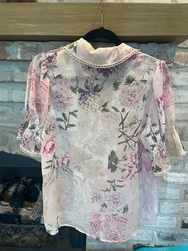 Women’s Floral Print Sheer Button - Image 3
