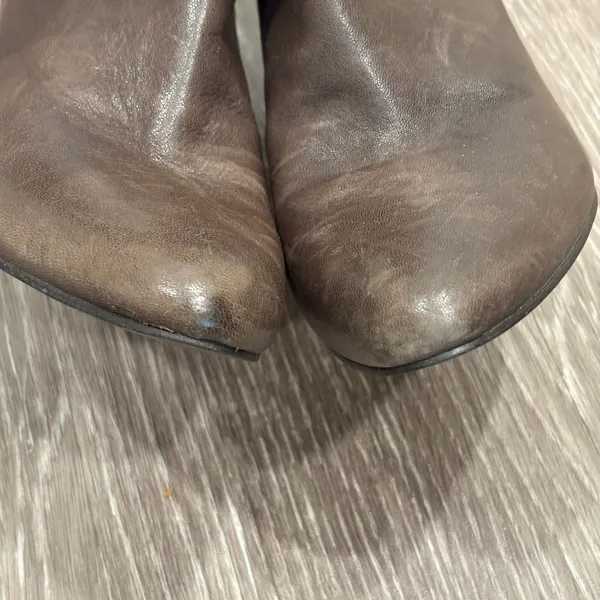 Lucky Brand Sairio Brown Leather Ankle Booties 6.5 Block Heel Twee Minimalist - Image 3