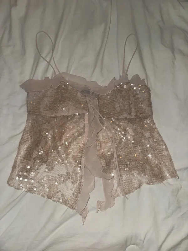 ZARA Sequin Ruffle Sheer Top - Image 5