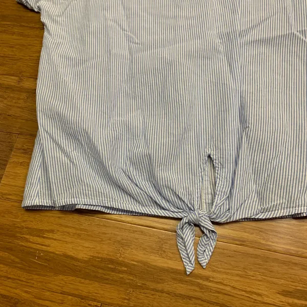 J. Crew Striped Tie‎ Front Short Sleeve Top Blue White Women's Size Small Cotton - Image 3