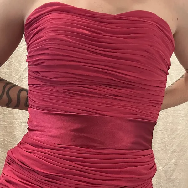 VTG Y2K Bill Levkoff Pink Chiffon Pintuck Strapless Mini Dress Party Hoco XXS XS - Image 4