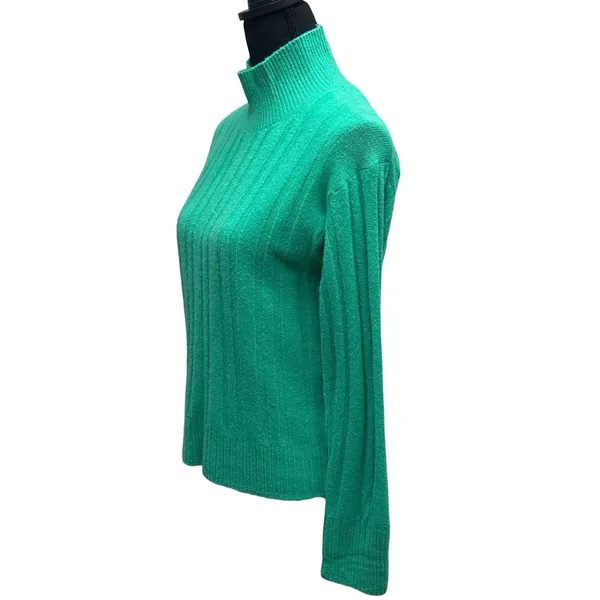J.Crew Women's XS‎ Green Merino Wool Alpaca Rib Knit Mock Neck Sweater Fall Cozy - Image 4