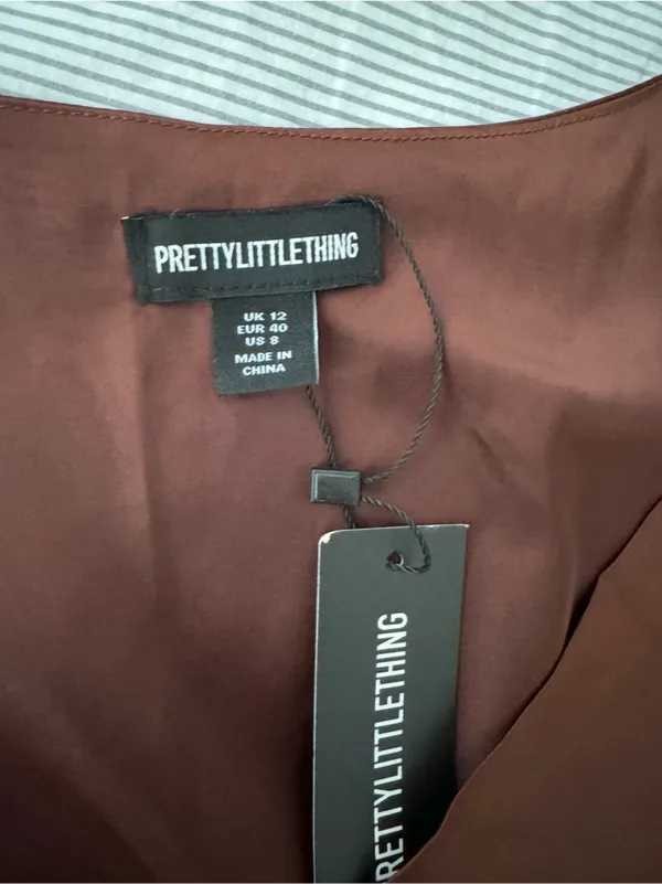 PrettyLittleThing Brown Satin Cowl Neck Top - Image 2