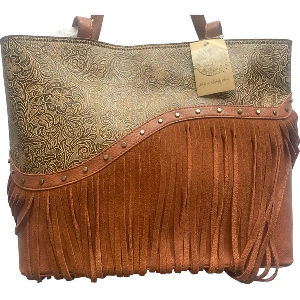 Catchfly Studio Trenditions‎ Western Style Asymmetrical Tooled Yoke Tote Bag - Image 2