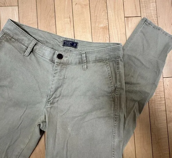 Abercrombie & Fitch Khaki Green Denim Jeans Chino's Size 25 - Image 3