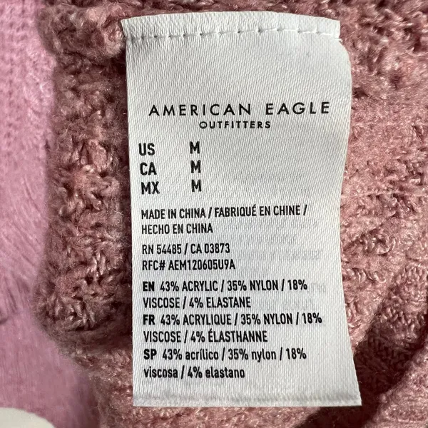 American Eagle Waffle Knit V-Neck Sweater Pink Oversized Balloon Sleeve Size M - Image 6