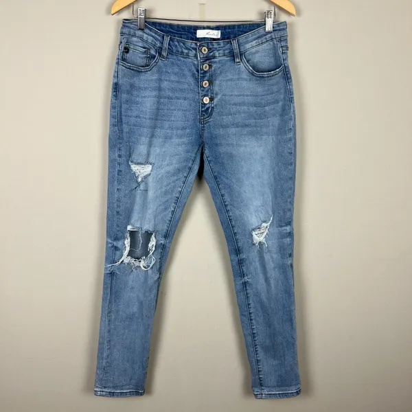 KanCan Jeans Womens 11/29 Blue Girlfriend Mid‎ Rise Distressed Denim Button Fly - Image 12