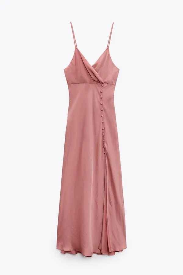dress wedding maxi midi satin effect buttons wrapped gown Bridal coctail - Image 15