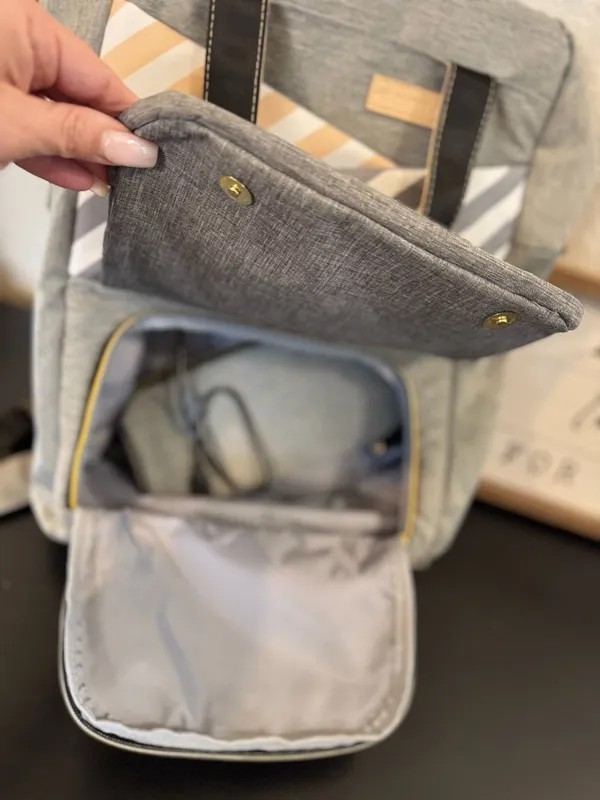 Slonser Large Diaper Bag Backpack with USB Charging Port Grey Striped Gray - Image 9