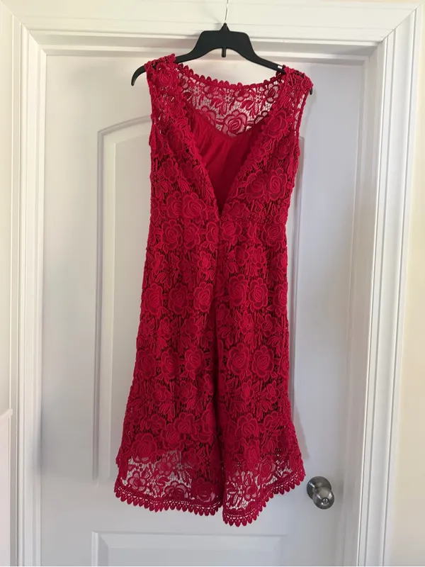 Tracy Reese Red Floral Lace High-Low Dress - Image 7