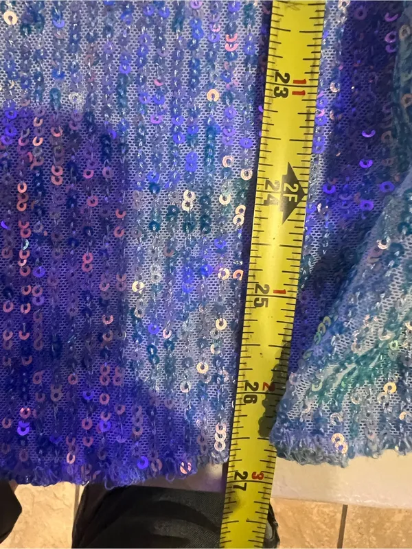 Free People Gold Rush long-sleeve iridescent sequin top in a light blue shade XL - Image 9