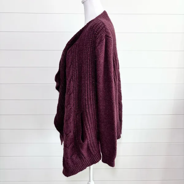 Abercrombie & Fitch Burgundy Cross Hatch Cable Knit‎ Cardigan Size M - Image 3