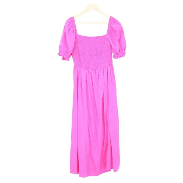 Rose Red Cotton Smocked Maxi Dress Puff Sleeve Square Neck M4K028 Size L - Image 2