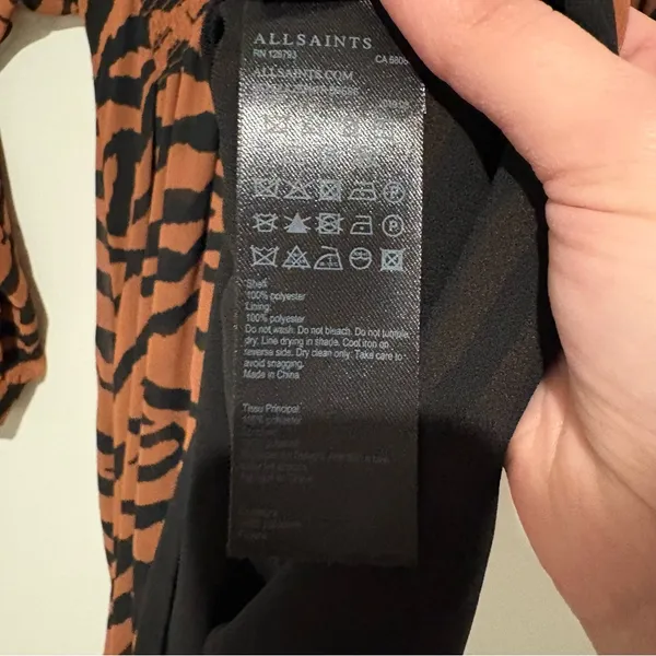 ALL SAINTS Nichola Zephyr Tiger Toffee Brown Black Long Sleeve‎ Midi Dress XS - Image 5