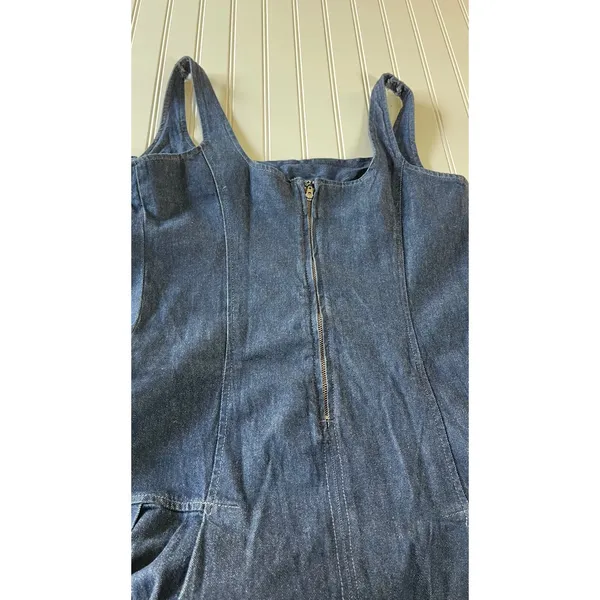 Gap Denim Pleated Mini Dress Dark Wash Square Neck Sleeveless Coquette Medium - Image 10